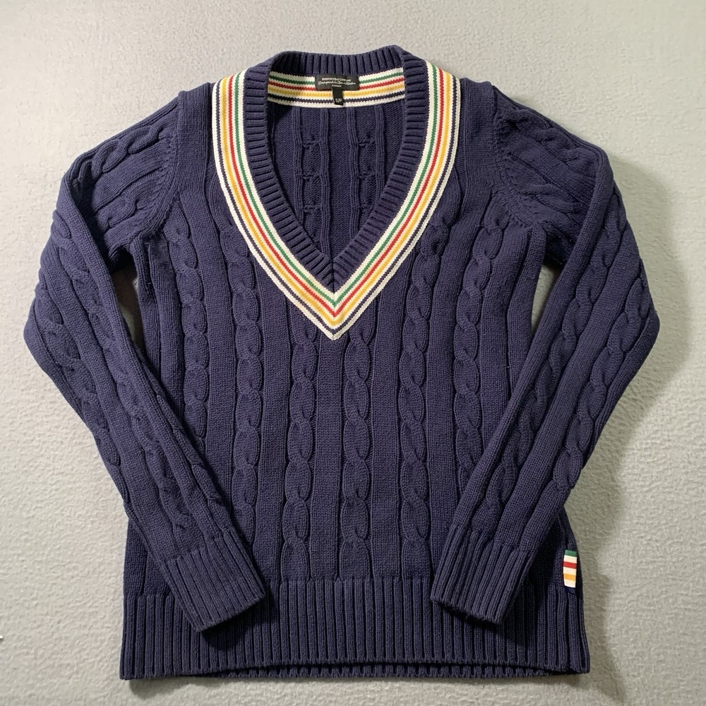 Hudson Bay Tennis Cricket Sweater, Navy, preppy Women's, SMALL